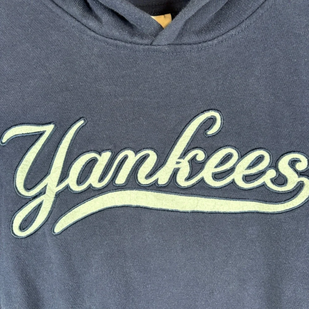 Majestic New York Yankees Hoodie Navy Blue Script Logo Pullover Youth XL Y2K